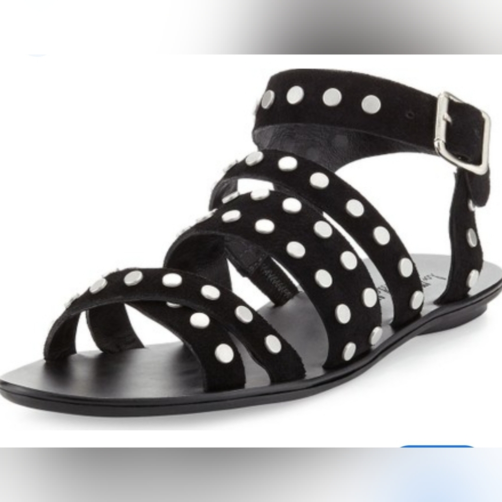 Loeffler Randall suede leather studded Karin sandals flats gladiator 7 black